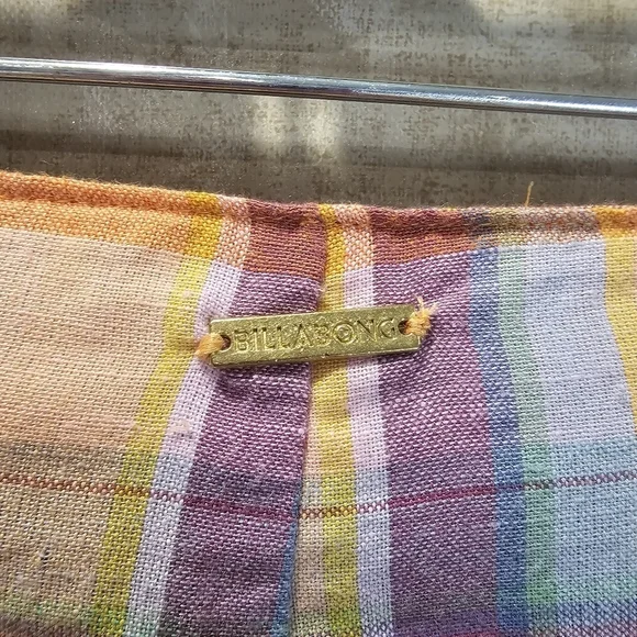 NWT Billabong The Salty Blonde Break Point Cropped Linen Blend Plaid Pants - Picture 6 of 11